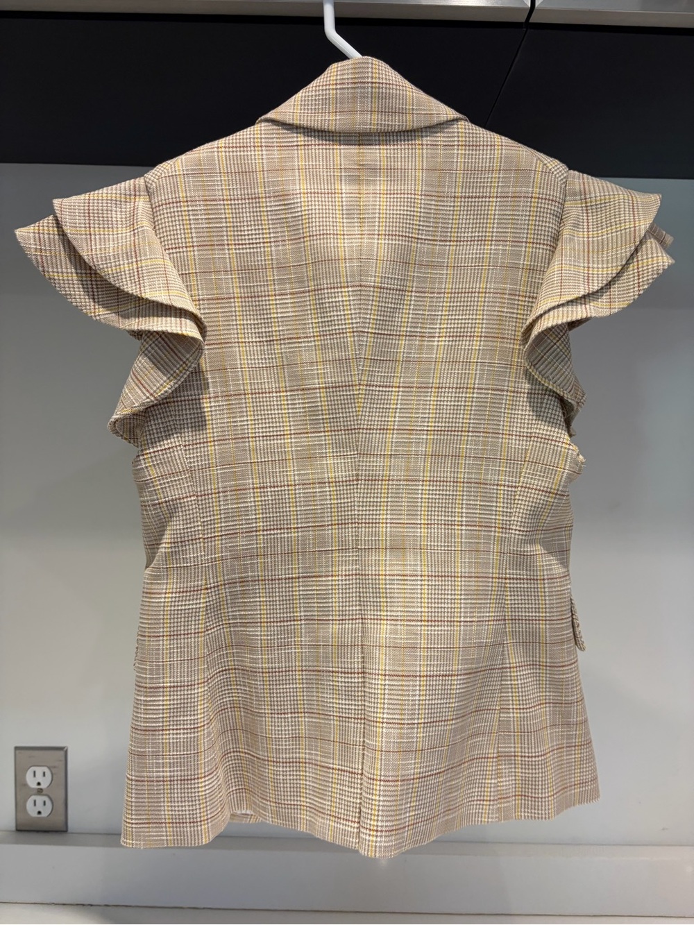 $595 Veronica Beard Janae Plaid Ruffle Blazer Jacket vest Khaki Multi Sz 00 - Picture 10 of 16